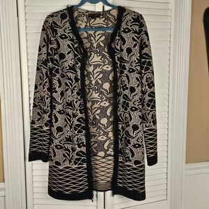 Gottardi Womens Black Gold Merino Wool Blend Open Front Cardigan Sweater Large